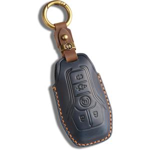 for Ford Leather Key Fob Cover with Keychain Compatible with Fusion Mustang F150 Edge Explorer Lincoln MKZ MKC MKX