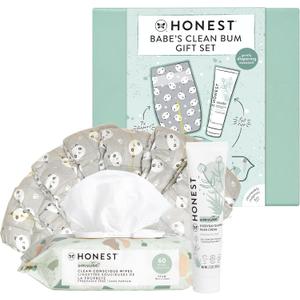 The Honest Company Babe's Clean Bum Gift Set, Diapering and Newborn Essentials 99% Water Wipes 60 ct Diaper Rash Cream 2.5 oz Conscious Diapers Size 1