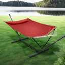 SUPERJARE Hammock with Stand, 2 Person Heavy Duty Hammock with Padded Cotton, Detachable Pillow & Strong Curved-Bar & Portable Carrying Bag, Perfect for Outdoor & Indoor, Red