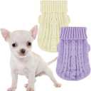 2 Pack Dog Sweaters for Small Dogs, Chihuahua Yorkie Sweater, Puppy Clothes Winter Warm Pullover Clothing, Pet Cat Cold Weather Puppy Cold Outfits (Beige+Purple Large)