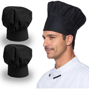 2 x 2 Pcs Adult Chef Hat for Men Women Cotton Adjustable Elastic for Kitchen Cooking Baking Restaurant