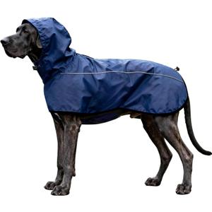 Mosucoirl Dog Raincoat Jacket Reflective Adjustable Hooded Pet Poncho Rain Coats with Leash Hole Waterproof Clothes for Small Medium Large Dogs (Navy Blue, L)