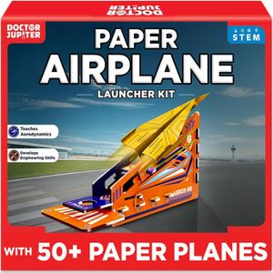 Doctor Jupiter Paper Airplane Book Kit, Crafts for Kids Ages 6+ | Birthday Gift Ideas for 6-7-8-9-10-11-12 Year Old Boys & Girls | Learning & Educational STEM Toy with 50 Paper Airplanes and Launcher