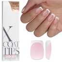 BTArtboxnails XCOATTIPS French Tip Nails - Short Press On Nails, 160 Pcs Pink Square Soft Gel Nail Tips Pre-applied Tip Primer & Base Coat, No Need File False Nails for Gift, 16 Sizes (Gray)