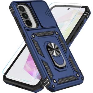SunStory Case for Samsung Galaxy A36/A56 5G Case with HD Screen Protector & Slide Camera Cover & Rotated Ring Kickstand, [Heavy Duty Shockproof] Dual Layers Phone Case for Galaxy A36/A56, Blue