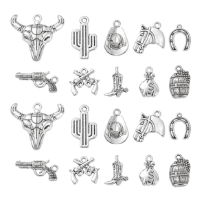 100pcs Western Charms Antique Silver Cowboy Boot Hat Horse Cactus Charms for Jewelry Making Bracelets Bulk