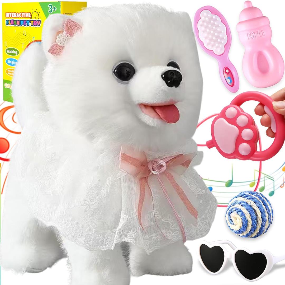 Samoyed Walking Barking Dog for Kids Interactive Musical Puppy Robot Repeats What You Say, Realistic Licking Tongue Wagging Tail Remote Control Toddler Toys for Girls and Boys Birthday Gifts