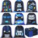Faccito 16 Pieces Video Game Party Favors Bags 7 x 9.8 Inch Gaming Party Drawstring Bags Bulk Game Theme Goodie Candy Treat Gift for Boys Girls Birthday Supplies, 8 Styles(Blue)