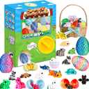 Prefilled Easter Eggs - 24Pcs 3D Printed Surprise Eggs with 3D Animals Toys Capsule Vending Machine Toy Easter Eggs Filled Gifts for Boys Girls Kids