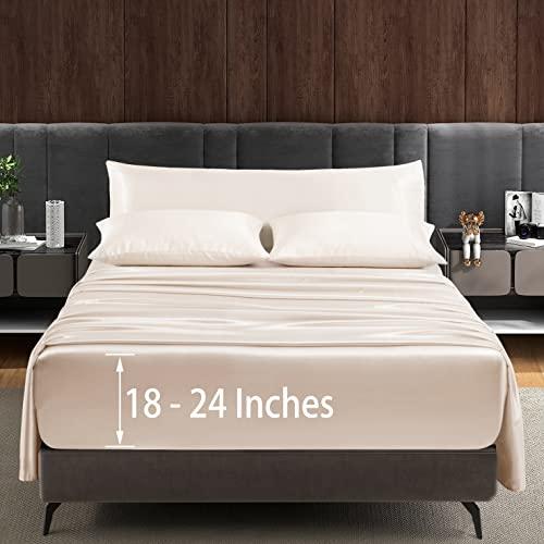 Entisn 5Pcs Extra Deep Pocket Satin Sheets California King Bed Set - Up to 24" Mattress, Luxury & Ultra Soft Bedding Sheets Set, Silky Satin Bed Sheets with Body Pillow Cover