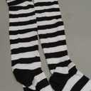 Zando Black and White Striped Socks Plus Size Thigh High Socks for Women Plus Size Striped Socks Striped Thigh High Socks Plus Size Thigh High Stockings Long Thigh High Socks Black Striped One Size