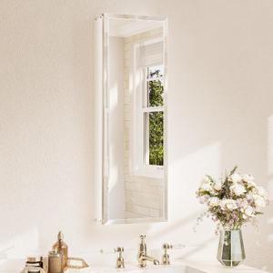 TETOTE 12 x 36 Bathroom Vanity Mirror Cabinet with Tempered Beveled Mirror White Medicine Cabinet Aluminum Cabinet DTC Hinges, Stepless Adjustable Shelves, Recessed/Surface-Mounted