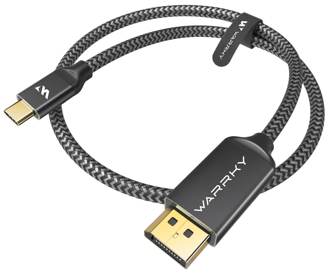 Warrky USB C to DisplayPort Cable for Office and Gaming (8K 60Hz, 4K 240/144Hz) Aluminum Type-C to Display Port (DP) Cord [Thunderbolt 3/4 Compatible] for iPhone 15 Series, iPad, Galaxy -3.3ft (Grey)