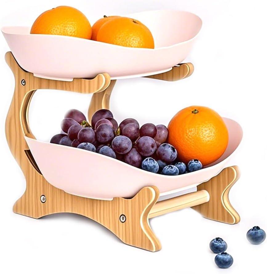 Fruit Bowl With Bamboo Wood Stand, Fruit&Vegetable Candy Dish Decor Basket for Kitchen CounterLarge Capacity Vegetable Storage Stand Snacks Rack Tray Plate Rack