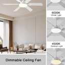 JSAITEE 52 Inch Low Profile Ceiling Fan with Lights, Remote & APP Control, 3CCT Dimmable, 6 Blades 6 Speed Ceiling Fans, Quiet Reversible DC Motor, Modern White Ceiling Fan for Bedroom Living Room