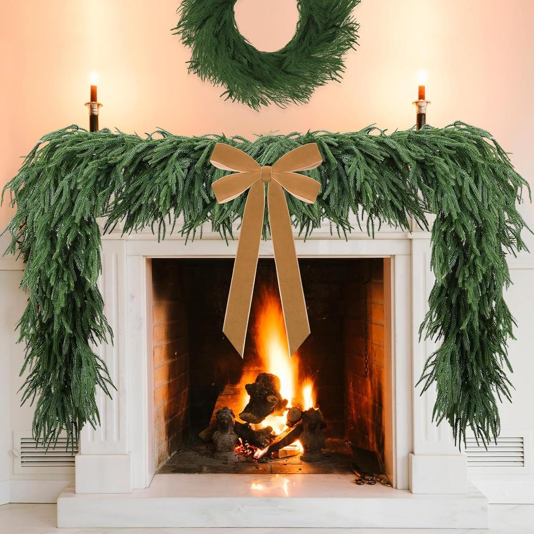 2-Pack Christmas Norfolk Pine Garland, 9ft Real Touch Garland,Artificial Winter Green Realistic Greenery Garlands for Mantle, Table, Wall, Indoor, Outdoor Xmas Decorations