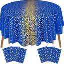 VitalCozy Round Dot Tablecloth 84 Inch Plastic Table Cover Polka Dot Confetti Tablecloths for Easter 2026 Graduation Prom Wedding Birthday Spring Party Supplies (Blue and Gold,6 Pcs)