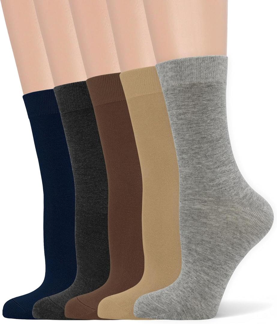 Women's Soft Thin Viscose Bamboo Crew Socks, Fit Stretchy Casual, Business, Dress Calf Sock 5 Pairs (Large)