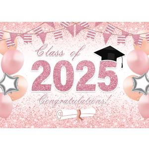 LYCGS 10x8ft Class of 2025 Graduation Backdrop Pink Congrats Grad Photography Background Graduation Prom Party Decor Banner X-375