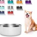 Dog Bowl, Stainless Steel Dog Food and Water Bowl with Non Slip Quiet Bottom, Easy to Clean, Dishwasher Safe, 40oz, White