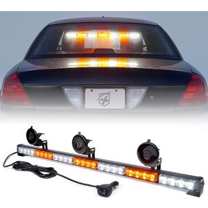 Xprite 31.5 Inch LED Strobe Traffic Advisor Light Bar 21 Flashing Caution Patterns Directional Chase Lightbar w/Suction Cup Mount for Emergency Construction Vehicles Trucks SUV UTV, White Amber