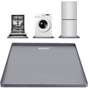 Silicone Washing Machine Mat 27x27 Inch for Small Compact Washer Dryer Waterproof Drain Pan Drip Tray with Raised Edge, Non-Slip Floor Leak Protector Flexible Soft Pads for Laundry Room, Gray