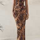 BTFBM Women's Summer Maxi Tube Dress Strapless Side Slit Long Floral Bodycon Dress Elegant Party Cocktail Dresses (Brown, XXL)