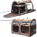 Mispace Portable Twin Compartment Show House Cat Cage/Condo - Easy to Fold & Carry Kennel - Comfy Puppy Home & Dog Travel Crate with Portable Carry Bag/Two Hammocks/Mats and Collapsible Litter Box
