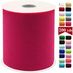 Fuchsia Tulle Fabric Rolls 6 Inch by 200 Yards (600 feet) Fabric Spool Tulle Ribbon for DIY Halloween Tutu Bow Baby Shower Birthday Party Wedding Decorations Craft Supplies