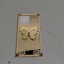 Cute Compatible with iPhone 15 Pro Max Case with Luxury Bling Glitter Butterfly Foldable Stand Kickstand,Glitter Soft PC Mirror Bumper Protective Cover for Women & Girls(Light Gold)