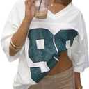 Oversized Jersey Women Summer Tops 2024 Grunge Graphic Tees Y2k Streetwear Short Sleeve Shirts (X-Large, Green)