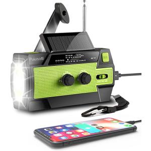 Emergency-Radio,Puiuisoul 4000mAh Weather Radios with Hand Crank & Solar Charging,Portable 3 Gear LED Flashlight,SOS Alarm, AM/FM/NOAA,Motion Sensor Reading Lamp