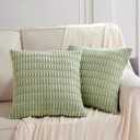 2 Packs Sage Green Decorative Throw Pillow Covers 18x18 Inch for Living Room Couch Bed Sofa, Rustic Farmhouse Boho Home Decor Soft Plush Striped Corduroy Square Cushion Case