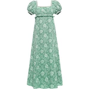 Vibsion Regency Dresses for Women Luxurious Pearl Puff Sleeve Empire Waist Victorian Dress Retro Party Gown Green XL