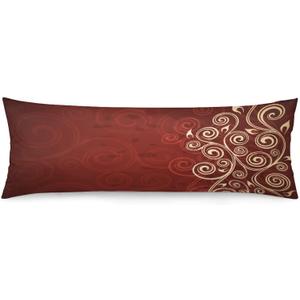 Burgundy Body Pillow Cover 20x54 Inch Red Floral Swirls Ivy Image Ombre Details Body Pillowcase Flower Art Rectangle Long Decorative Pillow Case Cushion Throw Pillow Covers for Bed Couch