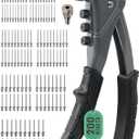 Kerry One-Handed Rivet Gun, 3/32" 1/8" 5/32" 3/16" Pop Rivet Gun Set, Manual Riveting Tool with 9.6" Extended Handle, 200 Rivets, 4 Tool-Free Interchangeable Heads, Profeesional Hand Riveter (grey)