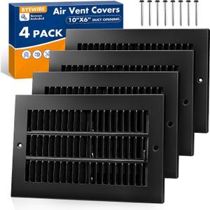 Air Vent Covers for Wall or Ceiling, 10 x 6 Inch Duct Opening, Two-Way Ventilation Register, Steel HVAC Register Cover, AC Vent Cover, for Home, Office, Bathroom, 4 Pack Black