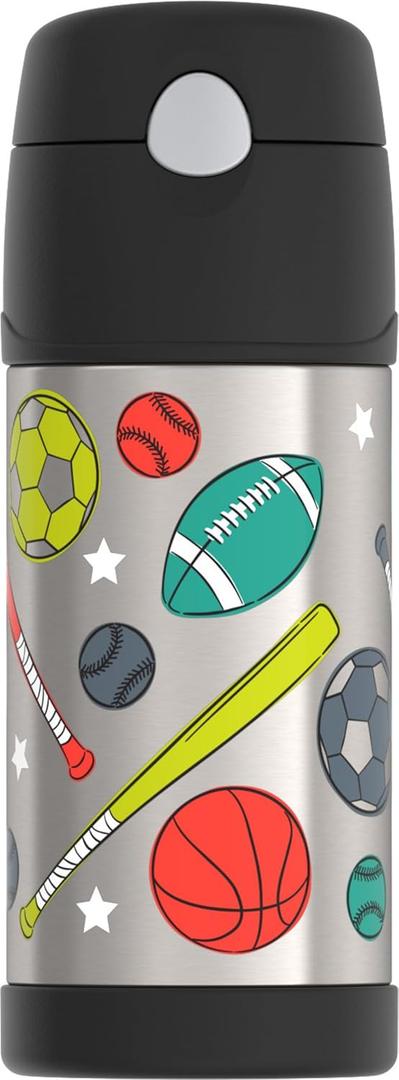 THERMOS FUNTAINER Water Bottle with Straw - 12 Ounce, Sports - Kids Stainless Steel Vacuum Insulated Water Bottle with Lid