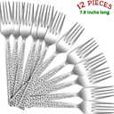 E-far 12-Piece Hammered Dinner Forks Set, 7.9 Inch Stainless Steel Forks for Home, Kitchen or Restaurant, Non-toxic & Mirror Polished, Squared Edge & Dishwasher Safe