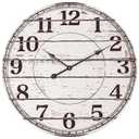 BEW Large Wall Clocks for Living Room Decor, Silent Battery Operated Quartz Wall Clock, 24 Inch White Rustic Country Farmhouse Shiplap Round Wooden Wall Clock