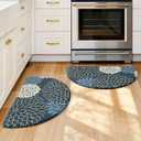 KIMODE Half Circle Kitchen Mats for Floor Cushioned Anti Fatigue,Semi Round Floral Boho Kitchen Rug Sets of 2 Non Slip,Waterproof Kitchen Carpet Decor for Sink Laundry Bathroom,Blue Multi (28" x 18" (2 PCS)--0.47 inches)