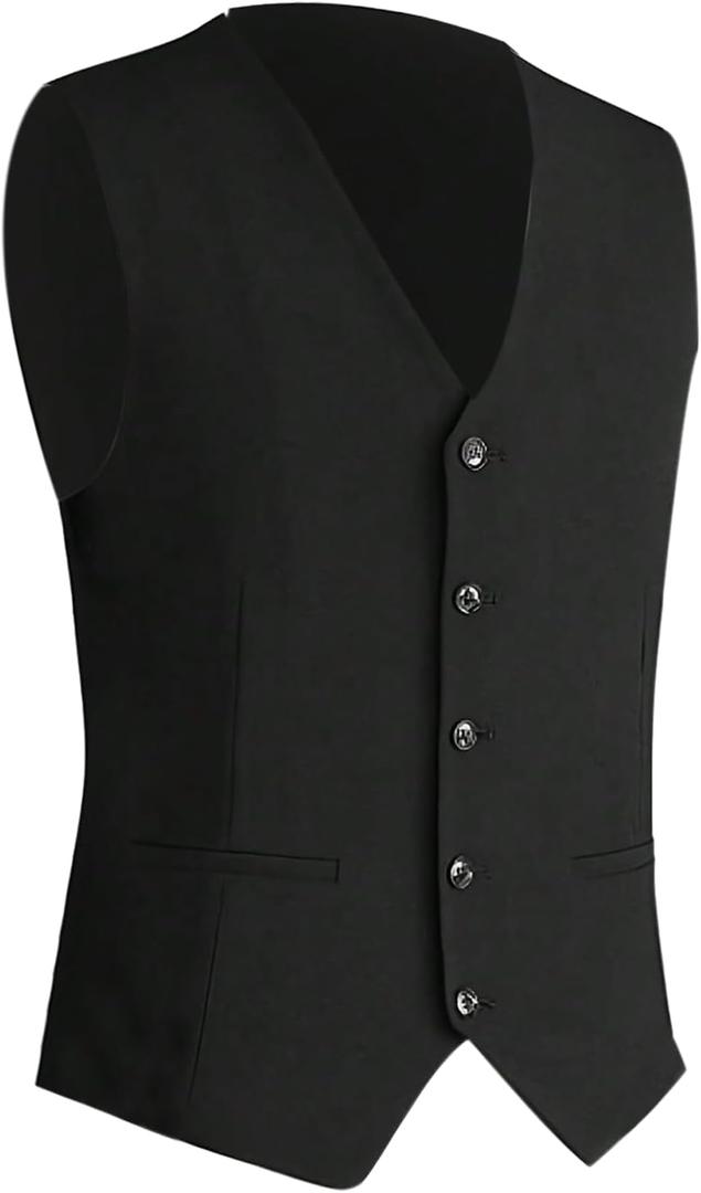 BEAUDRM Mens Suit Waistcoat Vest Sleeveless Casual Wedding Party Vest (Black, S)