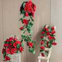 4 Pack (32FT) Artificial Rose Vine Fake Flowers Garland Hanging Silk Rose Ivy Plants Vine for Mother's Day Wedding Arch Party Wall Indoor and Outdoor Aesthetic Art Dcor (Red)