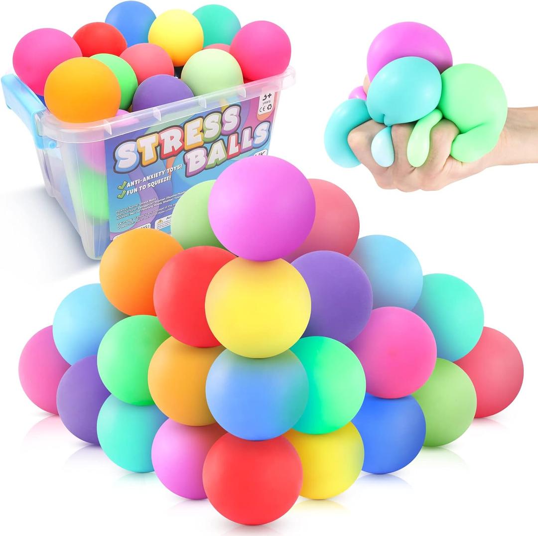 Slow Rising Stress Ball 24 Pack, Stretchy Fidget Ball for Anxiety Stress Relief, Hand Therapy Sensory Squishy Ball, Pull Stretch Fidget Toy for Students, Classroom Prize Box Toys, Small