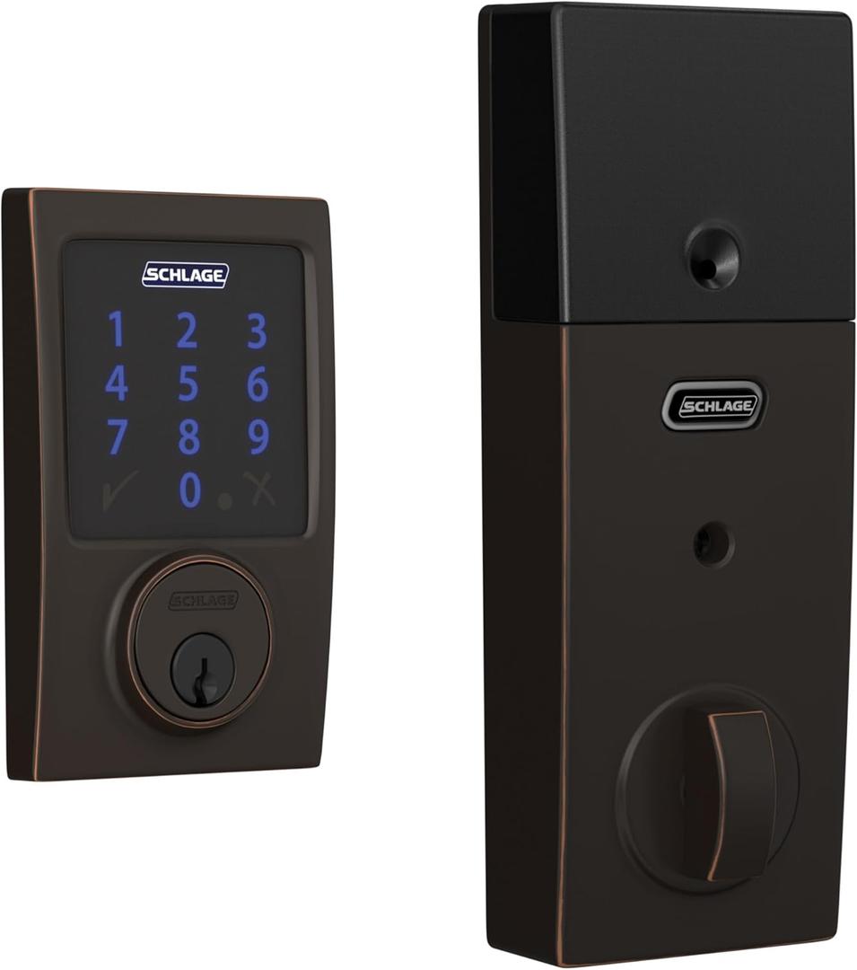 Schlage Connect Smart Deadbolt Lock with Touchscreen Keypad, Keyless Front Door Entry, Z-Wave Plus Compatible, Aged Bronze, BE469ZP CEN 716