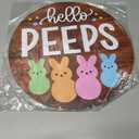 Easter Door Decorations Bunny Decor - Hello Peeps Rabbit Wall Sign - Wooden Welcome Door Hanger Wreath for Easter Decorations for the Home Party Supplies