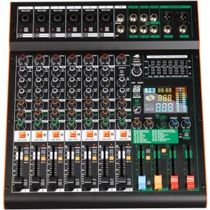 Depusheng TG8 professional dj audio mixer 8 channel input and dual group output with 99-bit dps reverb chip bluetooth usb recording and mp3 playback suitable for stage, bar, recording studio