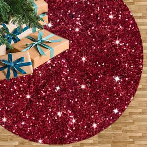 Christmas Tree Skirt Burgundy Velvet Tree Skirt Small Sequined Tree Skirts 21 Inch Mini Sequin Glitter Tree Cover Mats Metallic Tree Ornaments for Silm Tree Maroon Skirt Tree Burgundy Christmas Decor