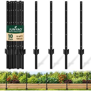 Fence Posts 4FT, Metal U Posts for Wire Fence, 10 Pack，Black