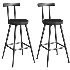 Bar Stools, Set of 2 Bar Chairs with Backrest and Footrest, 26" Tall Counter Stools, Metal Frame, Adjustable Feet, Easy Assembly, for Kitchen, Living Room, Pub, Black BAHB6001